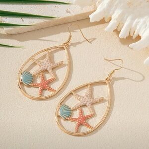 Coastal Gold Starfish and Shell Earrings NEW NWT
